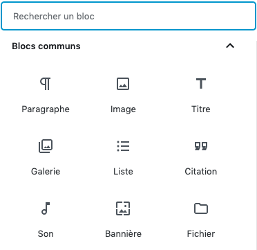 Capture d’écran blocs communs 